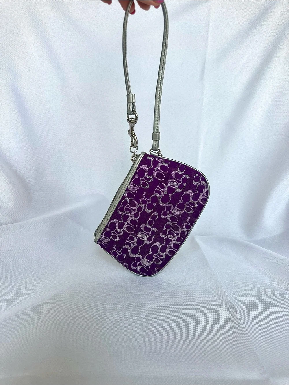 Coach Vintage Metallic Jacquard Wristlet in Purple with Silver Hardware